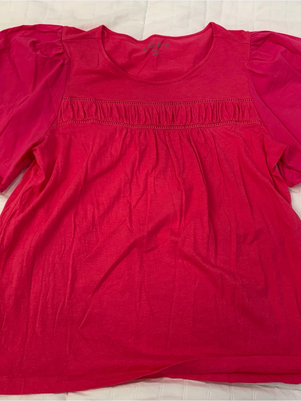 LOFT Hot Pink Puff Sleeve Scoop Neck Top